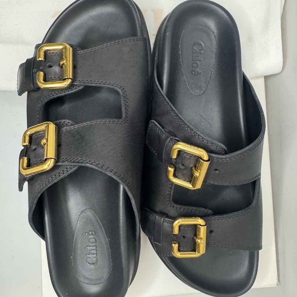 Chloe Nil Double-Strap Cowhide Mules In Black Color Size 38. - Picture 8 of 13